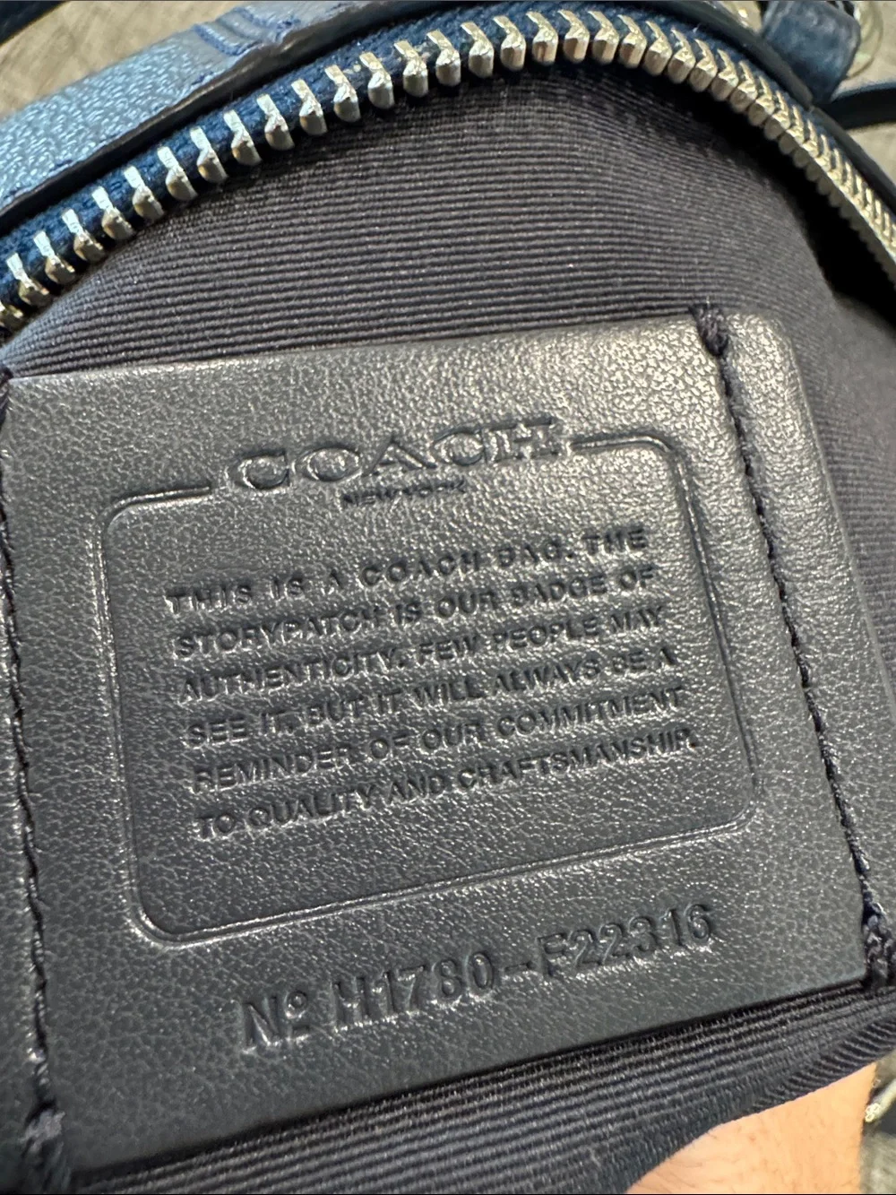 COACH Bag Mini Kelsey Pebbled Leather Metallic Navy Tote Crossbody - Picture 14 of 17
